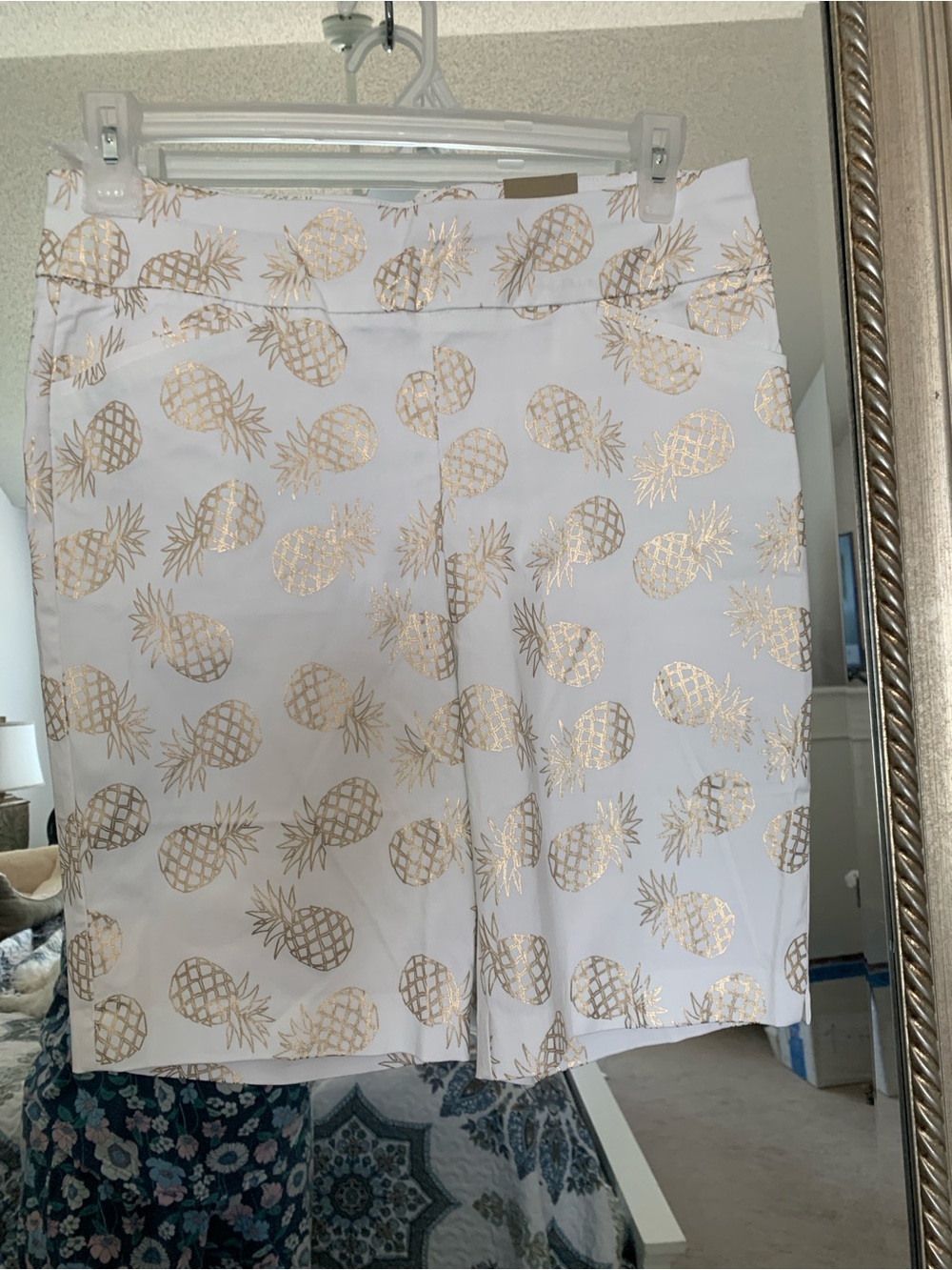 Chicos White Shorts with Gold Pineapple Print - Women's Summer Shorts 1.5
